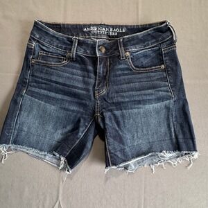 American Eagle Outfitters Women Denim Shorts Stretch Cutoff Dark Wash Size 4